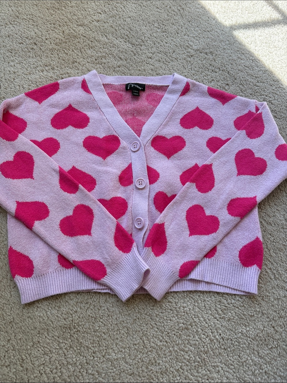art class Lavender Cardigan with Hot Pink Hearts